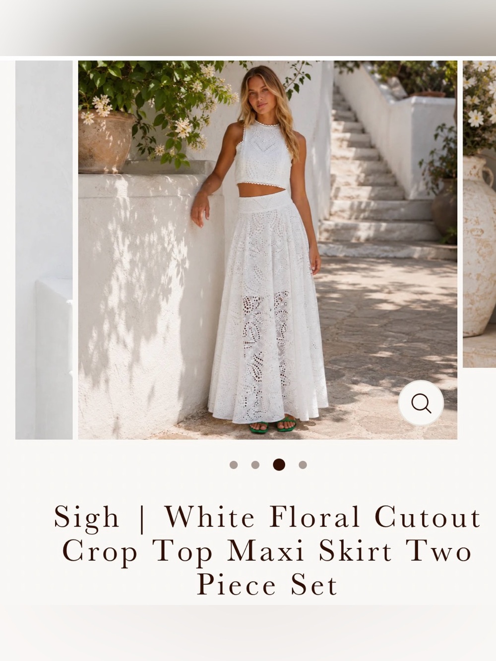 Sigh | White Floral Cutout Crop Top Maxi Skirt Two Piece